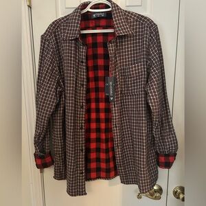 NWT Cremieux Red and Black Plaid reversible flannel shirt